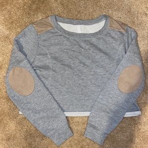 ZARA Faux Suede Elbow Patches Crop Sweatshirt Cropped Sweater Top Shirt